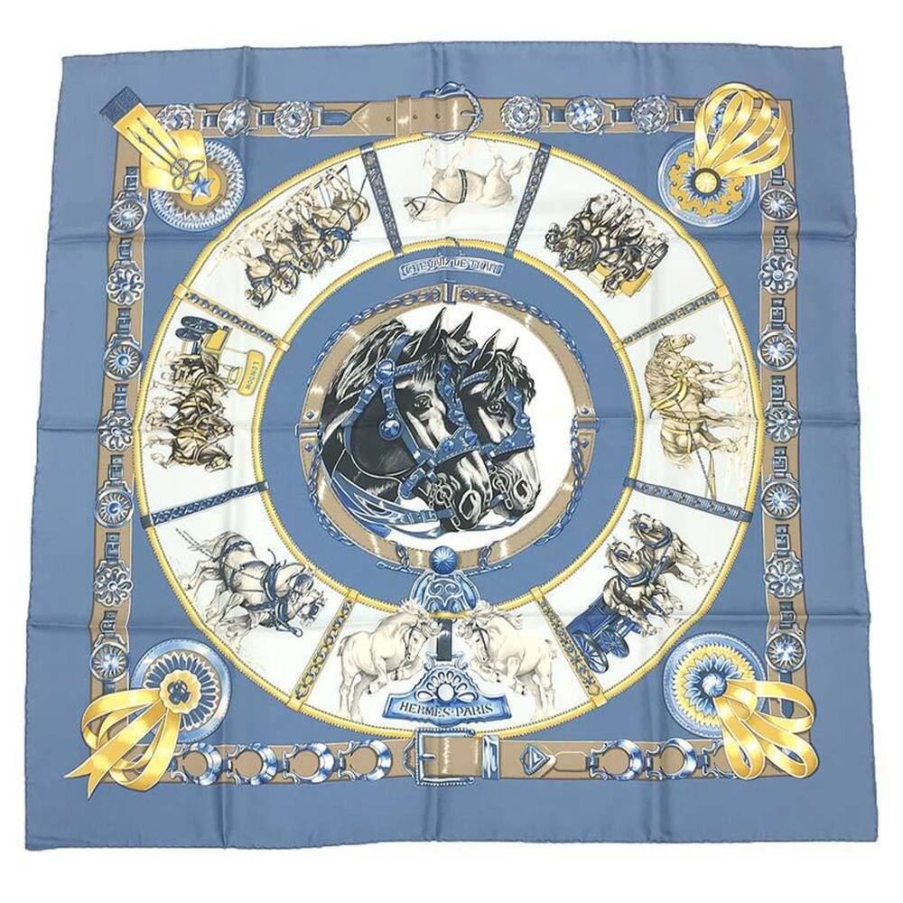 Hermes Authentic Blue Silk Scarf